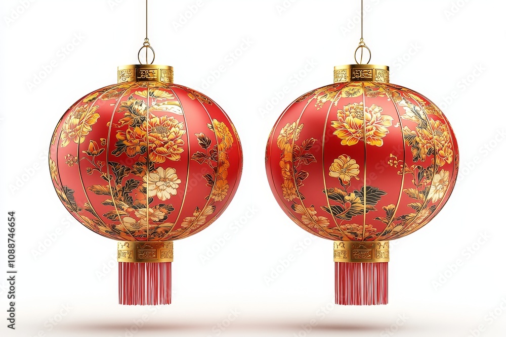 Poster clipping path for chinese lanterns on white background during chinese new year