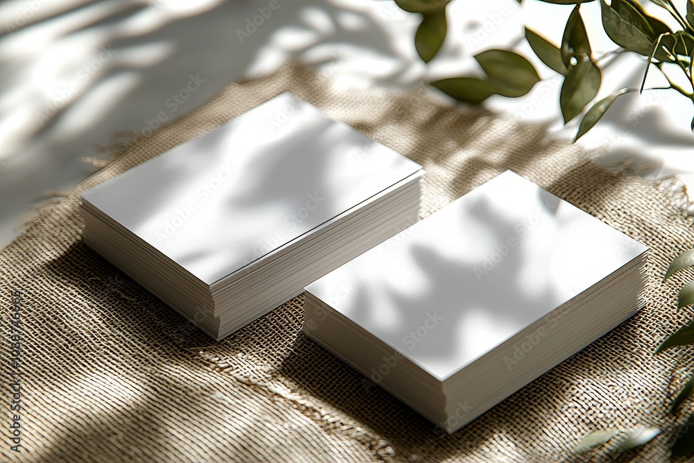 Poster Clipping path isolated photo of business cards stack. Template for branding identity.