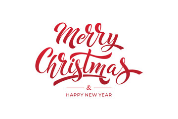 Merry Christmas and Happy New Year hand lettering calligraphy. Vector holiday illustration element. Typographic element for congratulations.