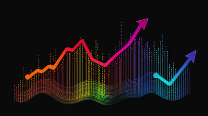 Abstract black background with 3D Colorful charts and graphs with statistics to innovative analyze business potential and forecast future development of companies growth.
