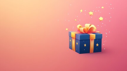 A blue box with a yellow ribbon on top of a pink background