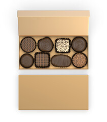 Chocolate gift hard box paper container template 3d render illustration.