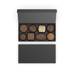 Chocolate gift hard box paper container template 3d render illustration.