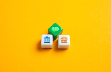 The government helps businesses. Cooperation with business. Ordering contractors and encouraging...