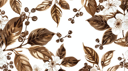 Fototapeta premium Handdrawn Coffee Flowers Pattern Vector Isolated