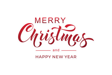 Merry Christmas and Happy New Year hand lettering calligraphy. Vector holiday illustration element. Typographic element for congratulations.