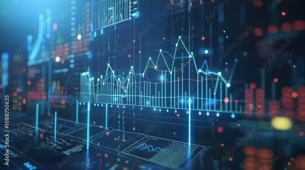 Poster Graph processing of digital data for investment and business statistics, infographics animations for market data and business statistics, business and market data analysis, and reports with