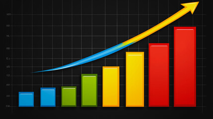 Fototapeta premium Abstract black background with 3D Colorful charts and graphs with statistics to innovative analyze business potential and forecast future development of companies growth.