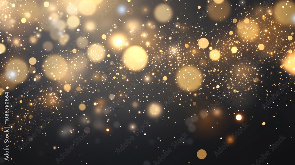 Poster dust bokeh glitter awards dust abstract background. space glittering in space on black background. g