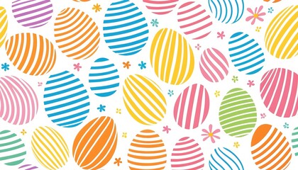 Colorful striped easter eggs and flowers pattern on white background