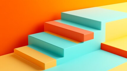 A vibrant, geometric staircase design in gradient color, emphasizing modern aesthetics.