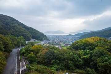 日本の香川県の小豆島の寒霞渓の秋の美しい紅葉