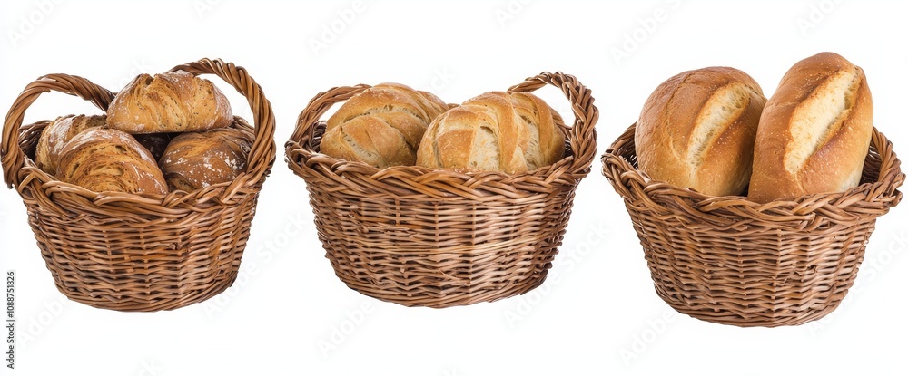 Poster this is a set of delicious pastries and breads in a vase basket isolated on a transparent background