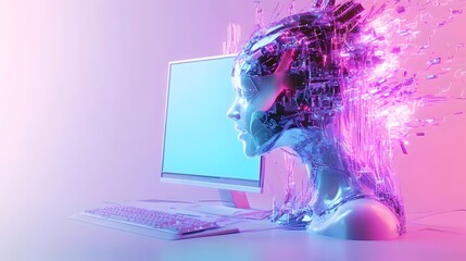 AI Learning and Artificial Intelligence hardware 3d illustration. Business, modern technology, internet, Digital transformation, Future, Innovation and networking concept.  