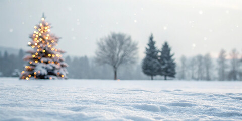 Fototapeta premium Empty white snow with blur Christmas tree