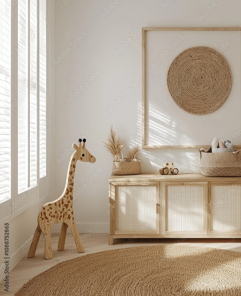 Poster Three-dimensional rendering of a mock-up frame in an interior background for a child's room