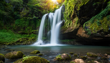 Fototapeta premium Waterfall view on a bright day