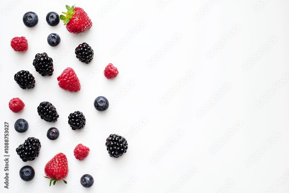 Poster mixed groups of fresh berries with a natural background. in addition to strawberries, raspberries an