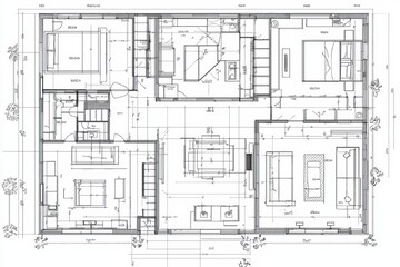 Architectural Floor Plan of a Modern Residential House Featuring Open Concept Living Areas, Bedrooms, Kitchens, and Bathrooms with Detailed Dimensions and Layout