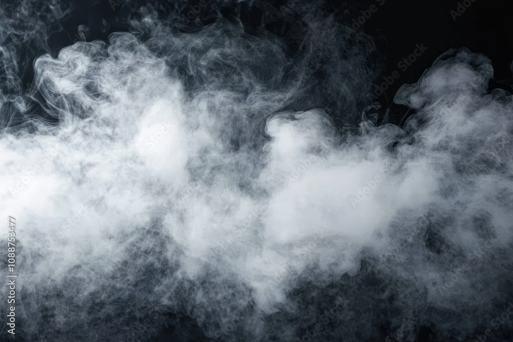 Poster clouds of dry ice smoke on a fog floor texture. spotlight mist effect on a black background.