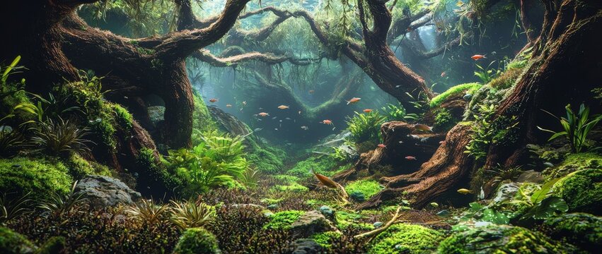 Aquascape with live aquarium plants for a beautiful freshwater aquarium