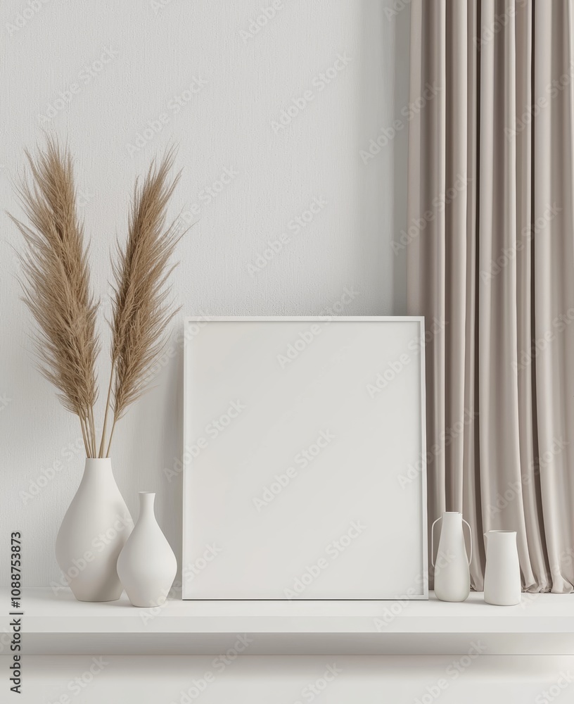 Poster The mockup frame shows a nomadic boho interior with rustic decor in a 3D render