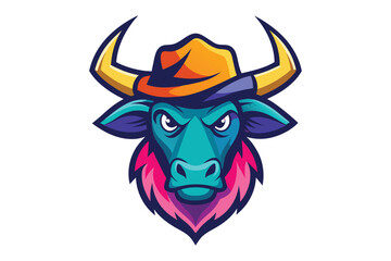 colorful bull head mascot logo with white background