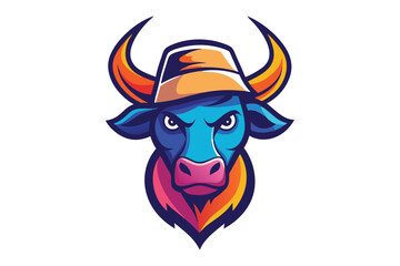 colorful bull head mascot logo with white background