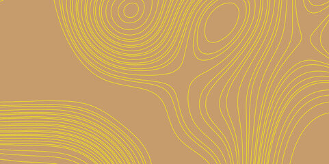 Topographic patterns contour line map vintage outdoors style seamless pattern, geographic mountain relief abstract lines landscape terrain texture grid yellow lines and color background.