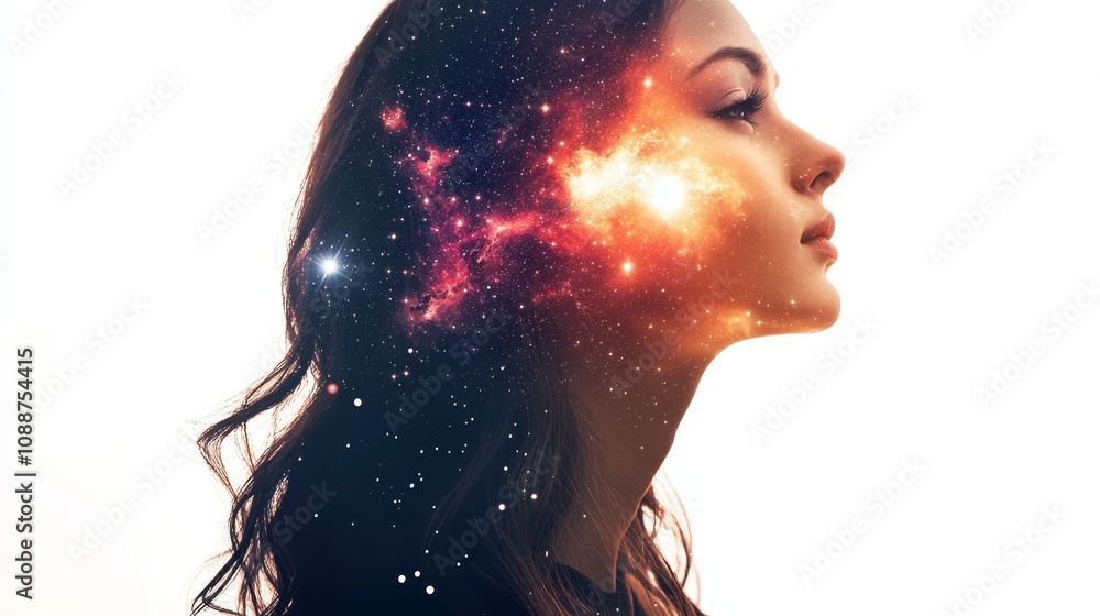 Poster featuring a woman entwined with stock images in a double exposure effect.