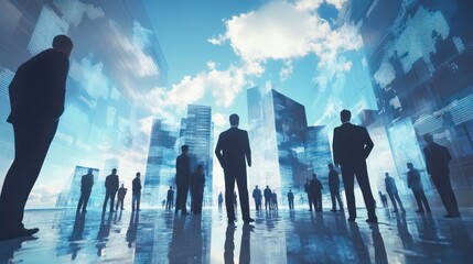 Imaginative visual of business people and financial firms staff . Concept of human resources , enterprise resource planning ERP and digital technology .