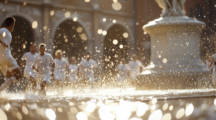 Dramatic Soccer Match in Village Piazza with Local Spectators