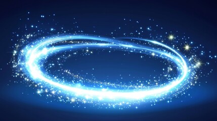 Obraz premium With white light waved and circular neon elements with swoosh effect and round snowflakes or sparkles, glowing swirl circle lines are created.