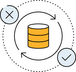 Fault Tolerance Icon . Redundant System with a Backup Arrow.  Black and yellow color.Vector illustration.