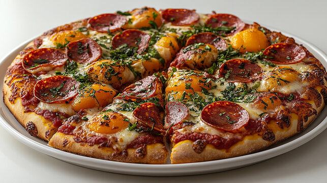 Close up of american style pizza with paperoni topping.