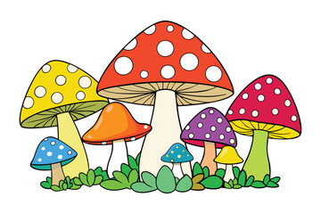 colourful mushrooms white background