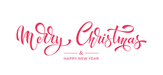 Merry Christmas and Happy New Year hand lettering calligraphy. Vector holiday illustration element. Typographic element for congratulations.