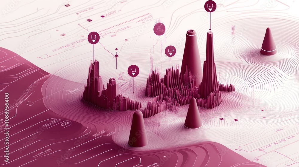 Aufkleber Abstract visualization of data with peaks and contours representing complex information.