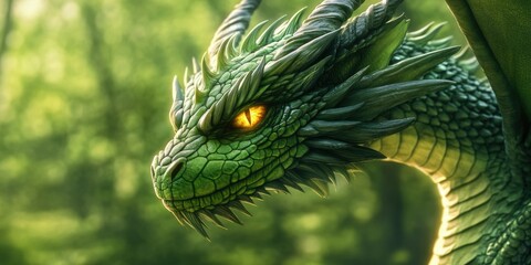 Majestic Green Dragon with Energetic Eye