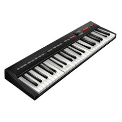 Fototapeta premium A sleek digital keyboard featuring black and white keys, perfect for musicians and music production.
