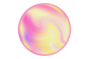 Abstract purple, yellow blurred gradient magic sphere with grain texture, isolated PNG, transparent background. Iridescent bubble design element with smooth noise. Aesthetic round ball decoration.