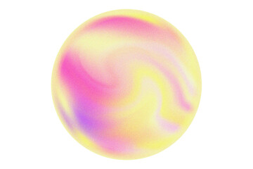 Abstract purple, yellow blurred magic sphere with grain texture, isolated PNG, transparent background. Iridescent glass sphere design element with smooth noise. Aesthetic bubble decoration.