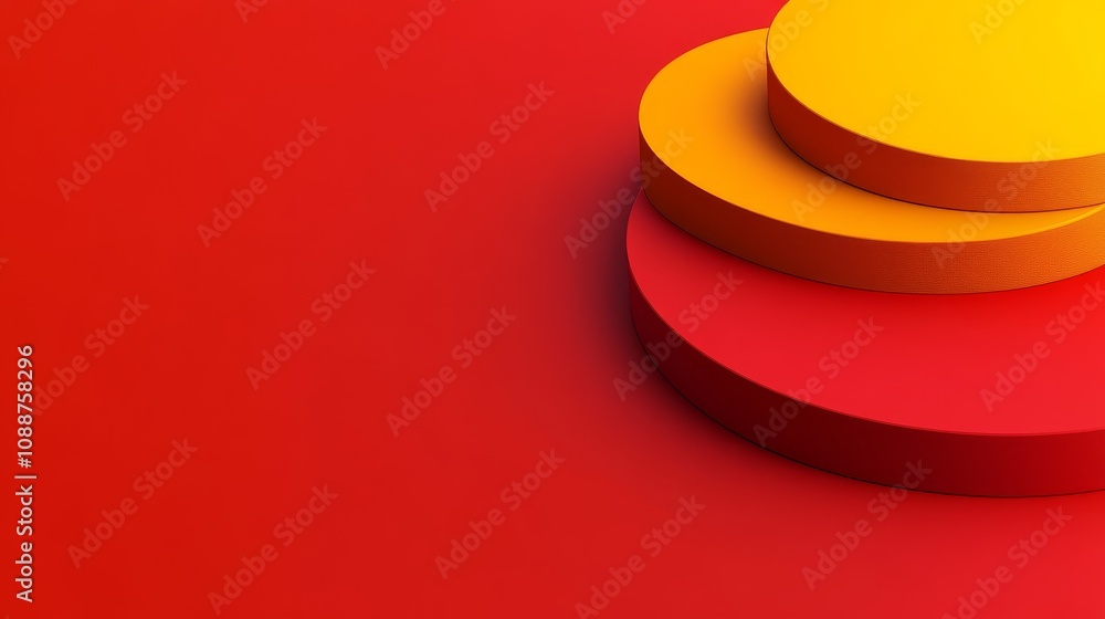 Poster a vibrant composition of overlapping circular shapes in yellow and red against a solid red backgroun
