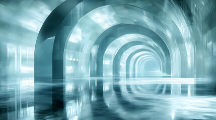 Fototapeta premium Abstract 3D Render of Serene Teal Archway Tunnel Reflecting on Water