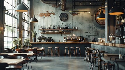 An industrial style restaurant, modern.