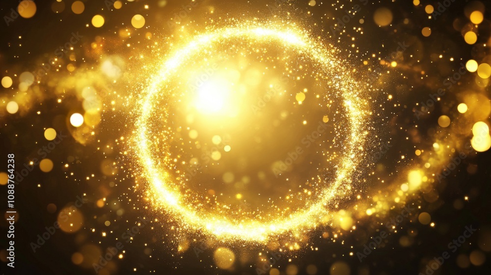 Poster abstract golden sparkles circle with bokeh