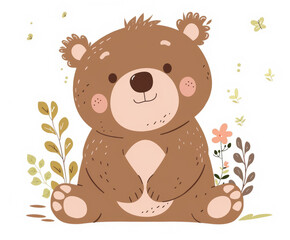Fototapeta premium Cute baby bear on white background. Flat cartoon illustration
