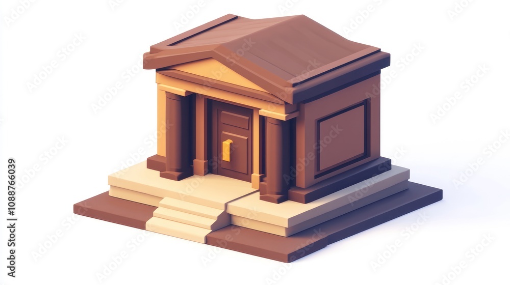 Fototapete a stylized 3d model of a classical building with steps and a door.