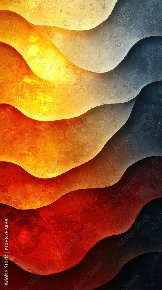 Poster abstract wavy layers in warm colors creating a textured appearance.