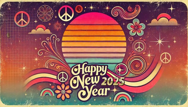 Retro 1970s Happy New Year 2025 Design
